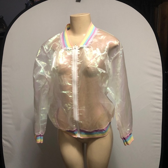 Jackets & Blazers - Sheer iridescent jacket w/ rainbow trim